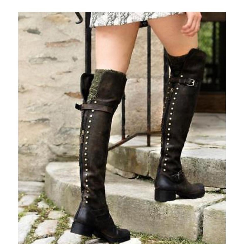 TORY BURCH - Chocolate Brown - Distressed, Over the knee Boots